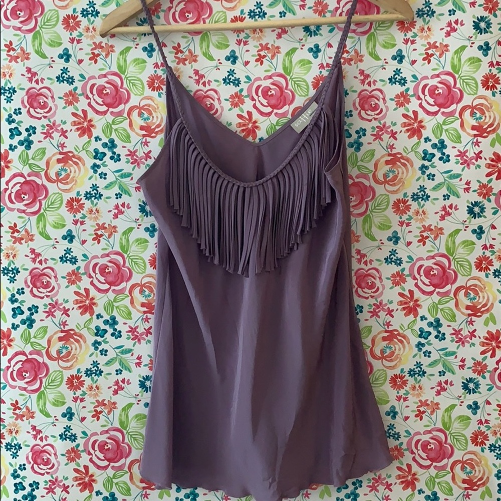 100% Silk Lavender Fringe Tank Top | Size M